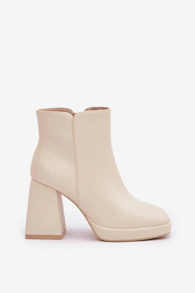 Botki Na Wysokim Obcasie Słupku Eko Skórzane Jasnobeżowe Selarae