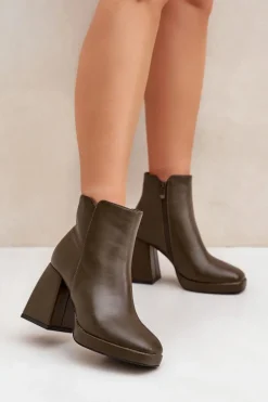 Botki Na Wysokim Obcasie Słupku Eko Skórzane Ciemnozielone Selarae