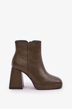 Botki Na Wysokim Obcasie Słupku Eko Skórzane Ciemnozielone Selarae