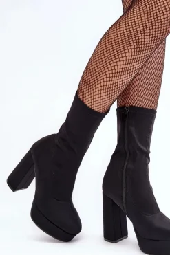 Botki Na Wysokim Słupku Z Suwakiem Czarne Peculia