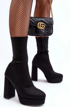 Botki Na Wysokim Słupku Z Suwakiem Czarne Peculia