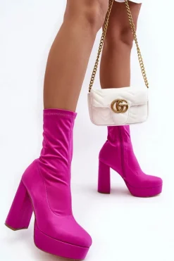 Botki Na Wysokim Słupku Z Suwakiem Fuksja Peculia