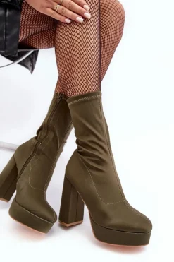 Botki Na Wysokim Słupku Z Suwakiem Zielone Peculia