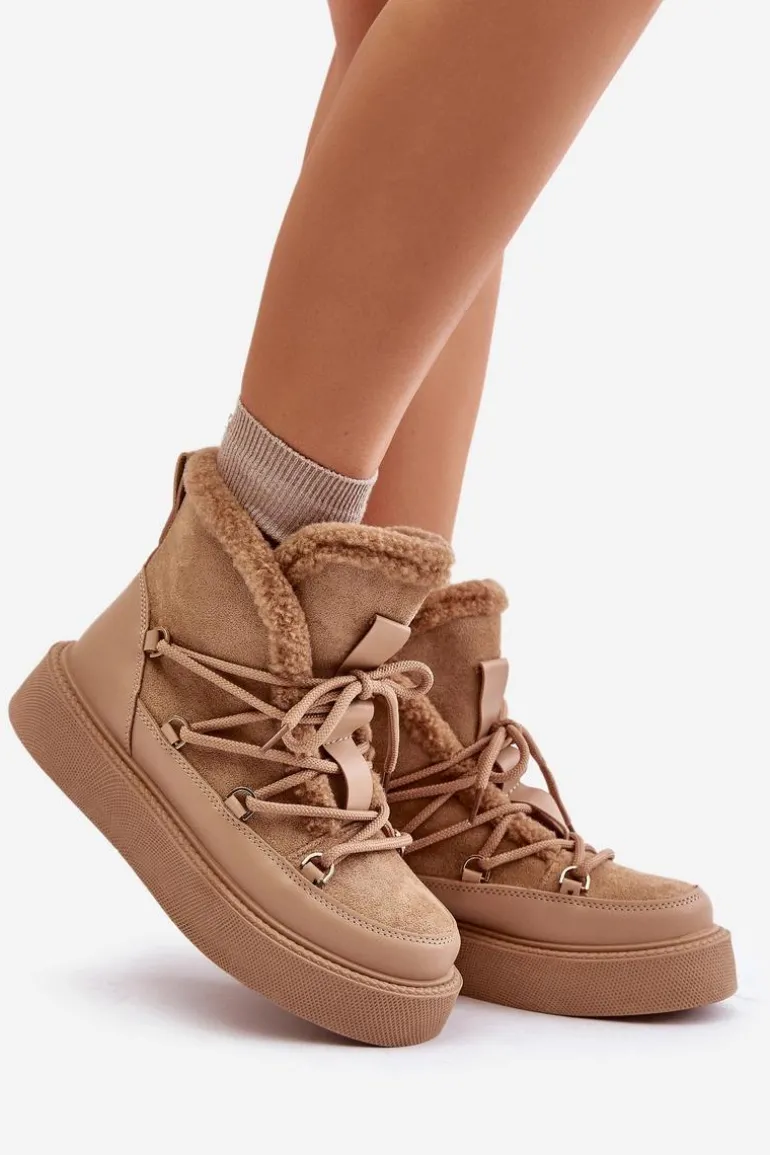 Botki Śniegowce Na Platformie Ciemnobeżowe Tamidra