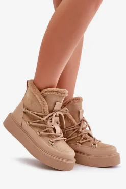 Botki Śniegowce Na Platformie Ciemnobeżowe Tamidra