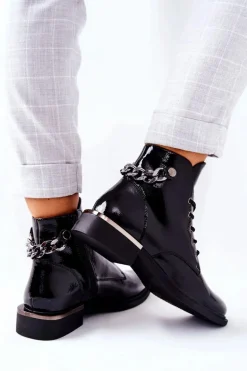 Botki Ocieplane Lakierowane Na Suwak Sergio Leone Czarne BT405