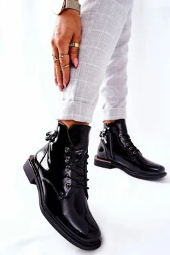 Botki Ocieplane Lakierowane Na Suwak Sergio Leone Czarne BT405