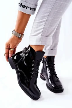 Botki Ocieplane Lakierowane Na Suwak Sergio Leone Czarne BT405