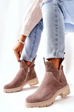 Botki Ocieplane Z Wycięciem Cappucino Tanya