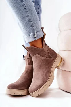 Botki Ocieplane Z Wycięciem Cappucino Tanya