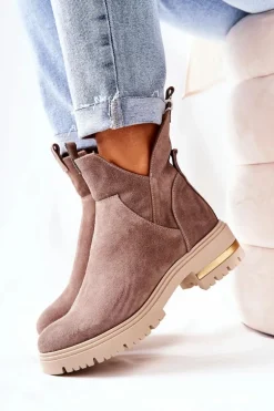 Botki Ocieplane Z Wycięciem Cappucino Tanya