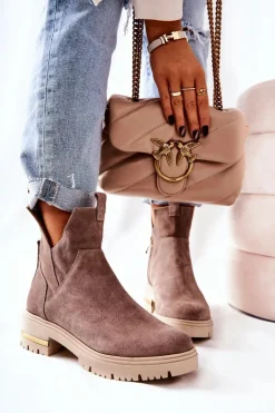 Botki Ocieplane Z Wycięciem Cappucino Tanya