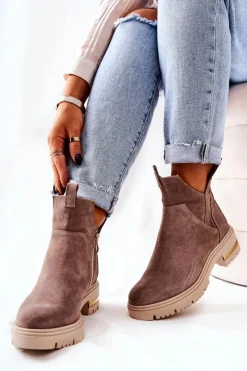 Botki Ocieplane Z Wycięciem Cappucino Tanya