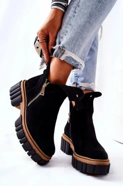 Botki Ocieplane Z Wycięciem Na Suwak Czarne Cadence