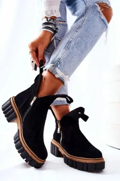 Botki Ocieplane Z Wycięciem Na Suwak Czarne Cadence