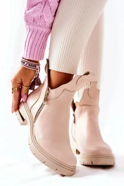 Botki Ocieplane Z Wycięciem Beżowe Crolisia