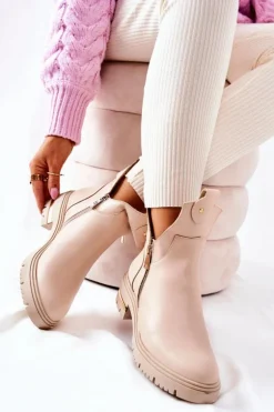 Botki Ocieplane Z Wycięciem Beżowe Crolisia