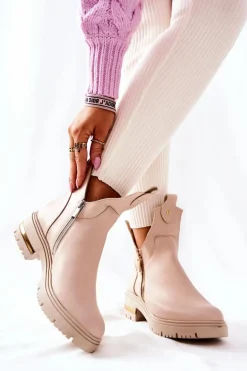 Botki Ocieplane Z Wycięciem Beżowe Crolisia