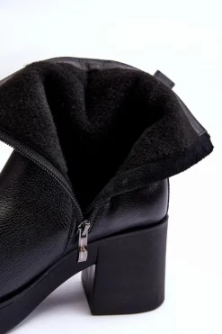 Botki Skórzane Na Masywnym Obcasie Z Suwakami Czarne Lemar Littosa