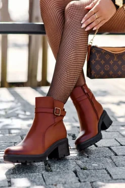 Botki Skórzane Na Niskim Obcasie Brązowe Irinaela