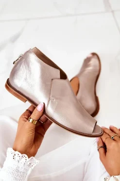 Botki Skórzane Na Obcasie Laura Messi Złote 2324