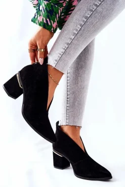 Botki Skórzane Na Obcasie Laura Messi Czarne 2344