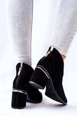 Botki Skórzane Na Obcasie Laura Messi Czarne 2344