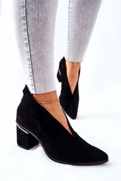 Botki Skórzane Na Obcasie Laura Messi Czarne 2344