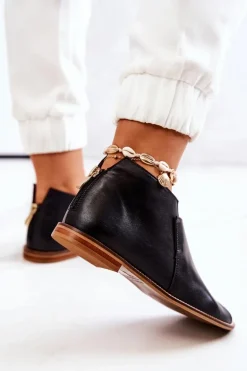 Botki Skórzane Na Obcasie Laura Messi Czarne 2324