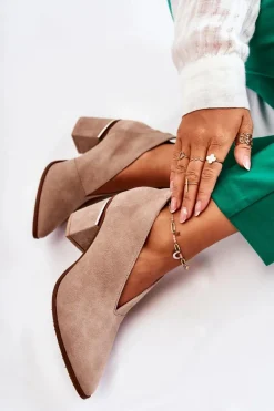 Botki Skórzane Na Obcasie Laura Messi Jasnobeżowe 2344