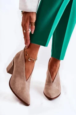 Botki Skórzane Na Obcasie Laura Messi Jasnobeżowe 2344