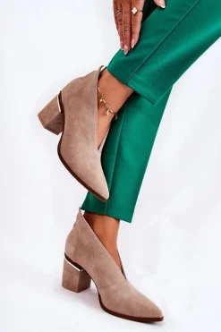 Botki Skórzane Na Obcasie Laura Messi Jasnobeżowe 2344