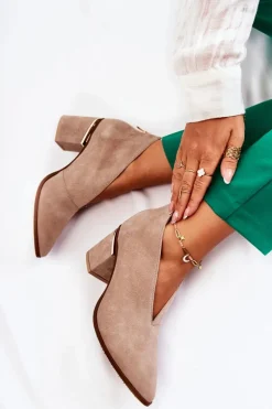 Botki Skórzane Na Obcasie Laura Messi Jasnobeżowe 2344