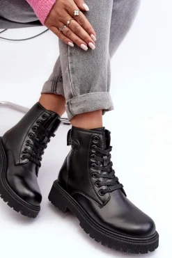 Botki Skórzane Sznurowane Czarne Big Star MM274375