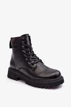 Botki Skórzane Sznurowane Czarne Big Star MM274375