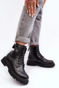 Botki Skórzane Sznurowane Czarne Big Star MM274375