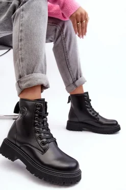 Botki Skórzane Sznurowane Czarne Big Star MM274375