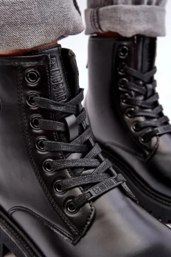 Botki Skórzane Sznurowane Czarne Big Star MM274375