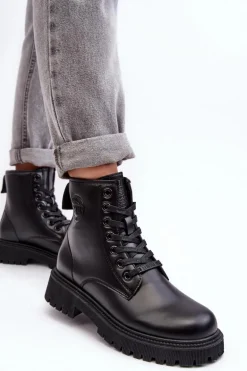 Botki Skórzane Sznurowane Czarne Big Star MM274375