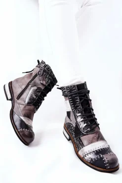 Botki Skórzane Sztyblety Maciejka Szare 05095-03