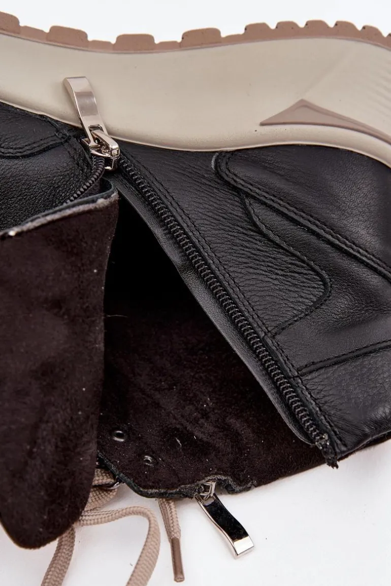 Botki Sportowe Damskie Na Platformie Z Naturalnej Skóry Zazoo Z1239 Czarne