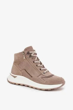 Botki Sportowe Damskie Na Platformie Z Naturalnego Zamszu Zazoo Z1239 Beżowe