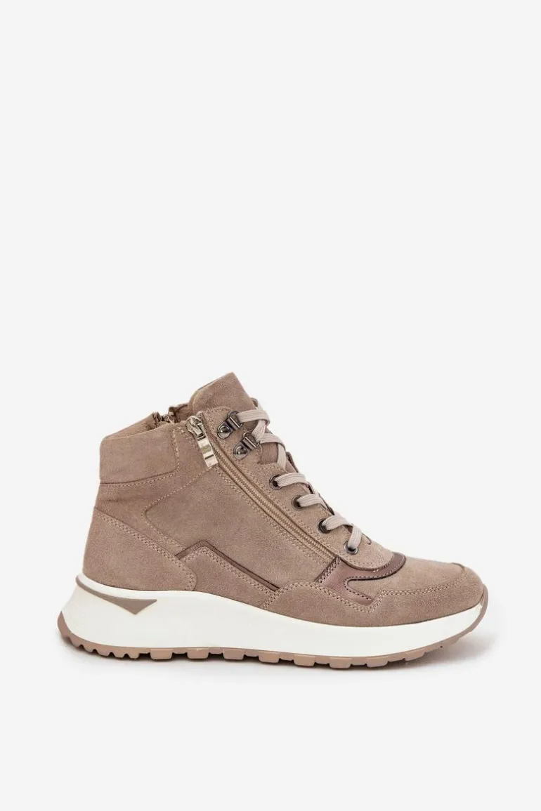 Botki Sportowe Damskie Na Platformie Z Naturalnego Zamszu Zazoo Z1239 Beżowe