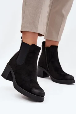 Botki Sztyblety Damskie Na Obcasie Ocieplane Czarne Zelia