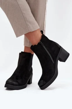 Botki Sztyblety Damskie Na Obcasie Ocieplane Czarne Zelia