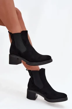 Botki Sztyblety Damskie Na Klocku Czarne Luvina