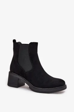 Botki Sztyblety Damskie Na Klocku Czarne Luvina