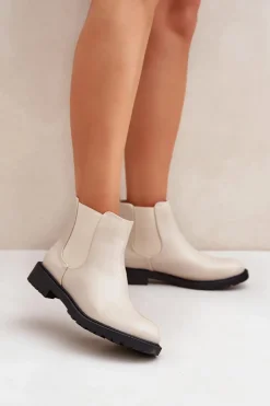 Botki Sztyblety Damskie Na Płaskim Obcasie Beżowe Selanna