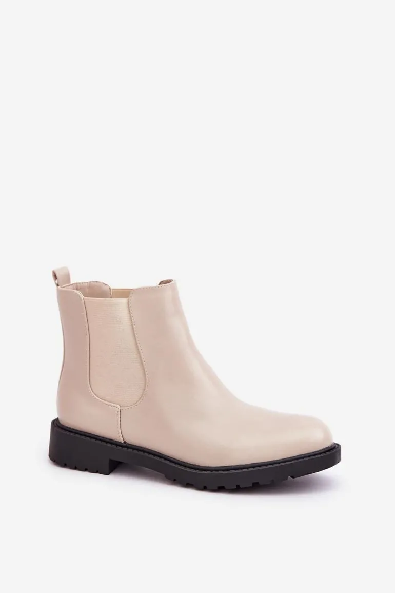 Botki Sztyblety Damskie Na Płaskim Obcasie Beżowe Selanna