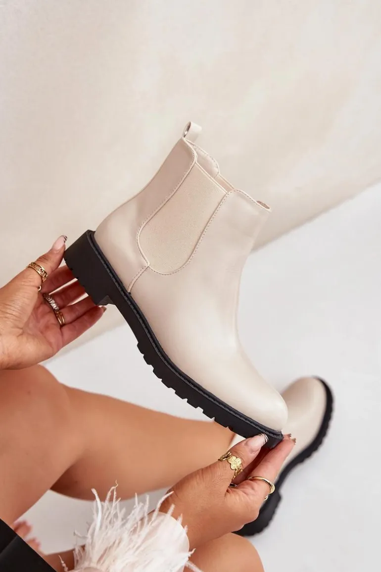 Botki Sztyblety Damskie Na Płaskim Obcasie Beżowe Selanna